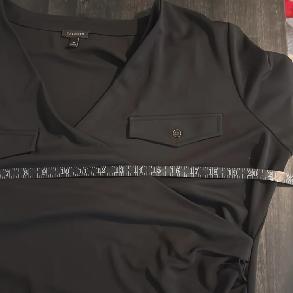 Talbots Black Faux Wrap 3/4 Sleeve MIDI Career Dress Double Pockets Size XL - Picture 5 of 7